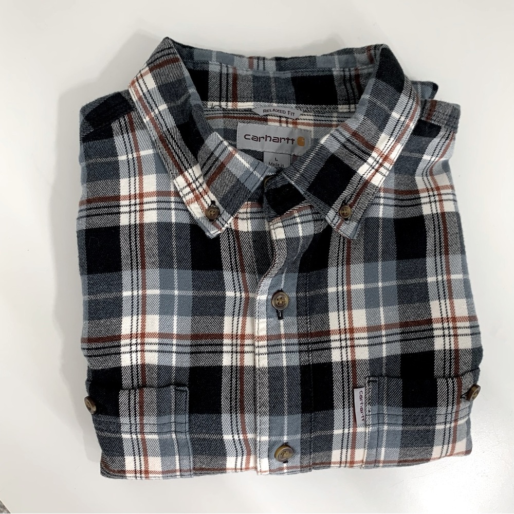 Carhartt Men's Blue Plaid Casual Button Down Shirt